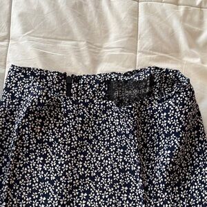 Reformation Navy and White Floral Midi Skirt